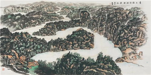 龙瑞 青山绿水河曲黄河 纸本设色 123cm×245cm 2020年