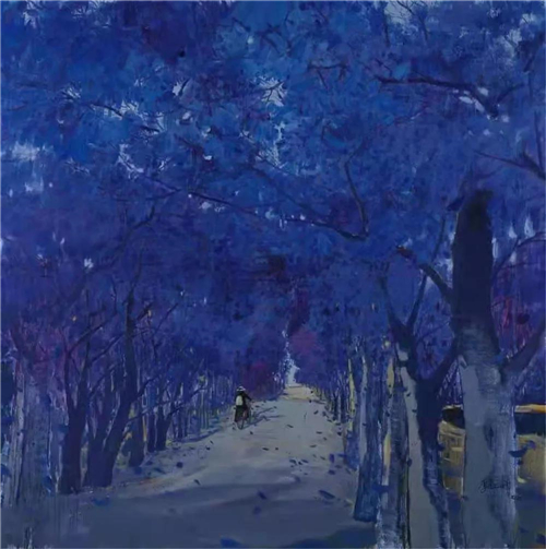 李江峰 繁花间——蓝花楹200cm×200cm  2020年