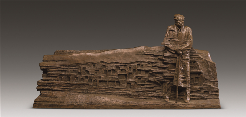 项金国 敦煌守护神——常书鸿 雕塑 123cm×23cm×63cm