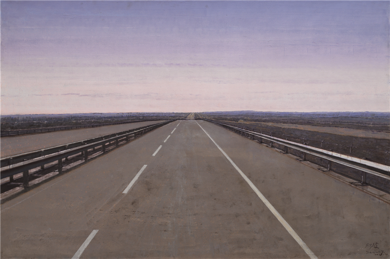 孙景波 通天大道系列组画——通往酒泉航天城的“通天路“（右）、通往乌鲁木齐的高速公路”（左） 130cm×194cm×2