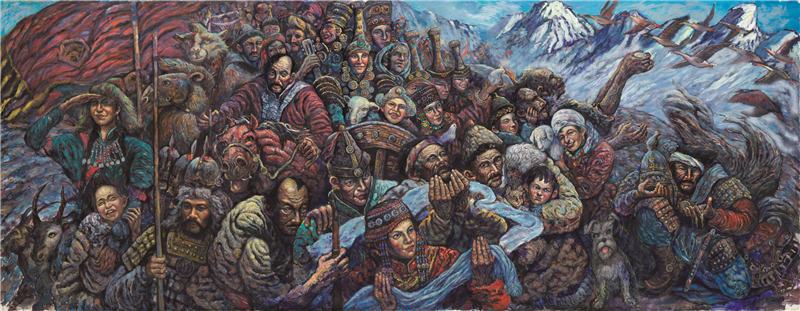 周勇（美国） 中国地——蒙古东归印象 油画 213cm×549cm