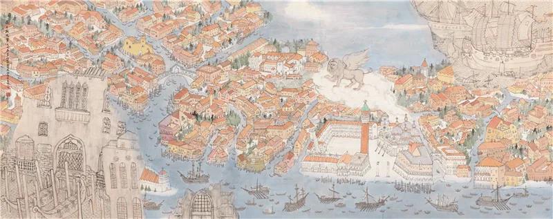 何加林、叶欣辰 威尼斯 国画 144cm×364cm