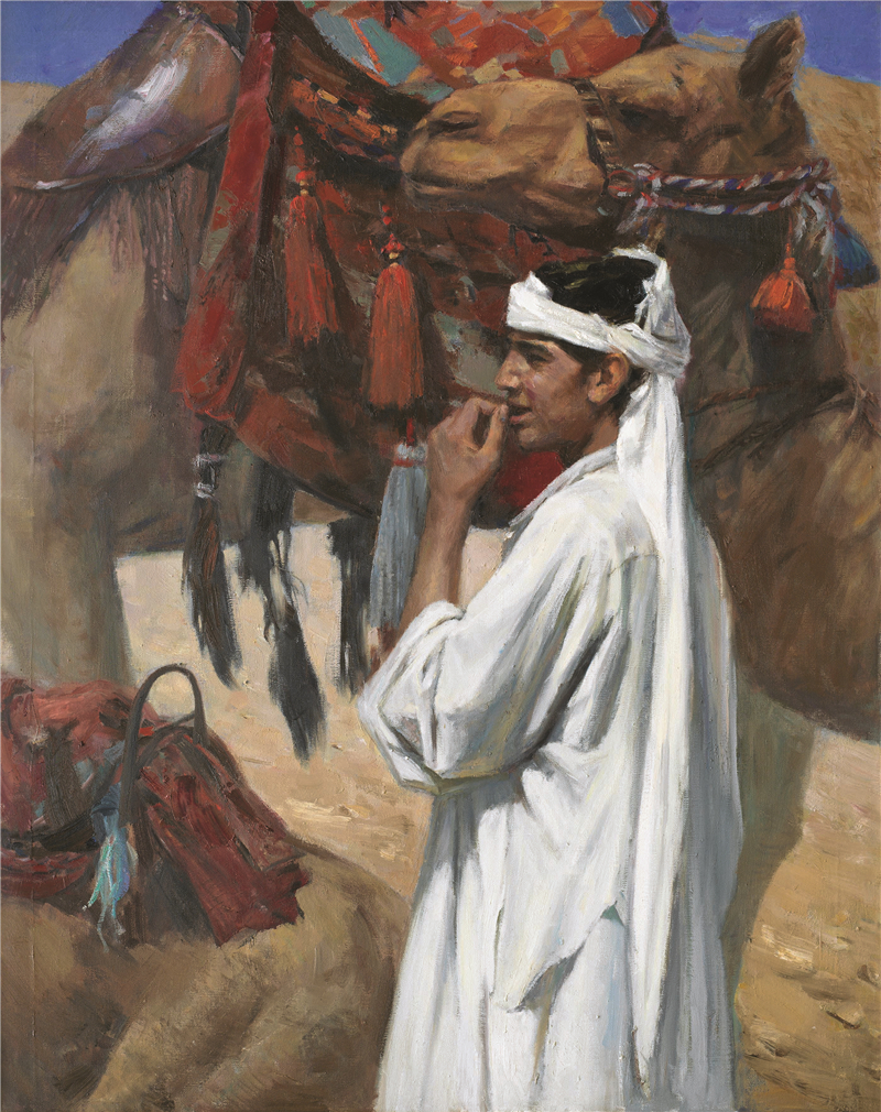张祖英 牵骆驼的埃及少年 国画 135cm×107cm