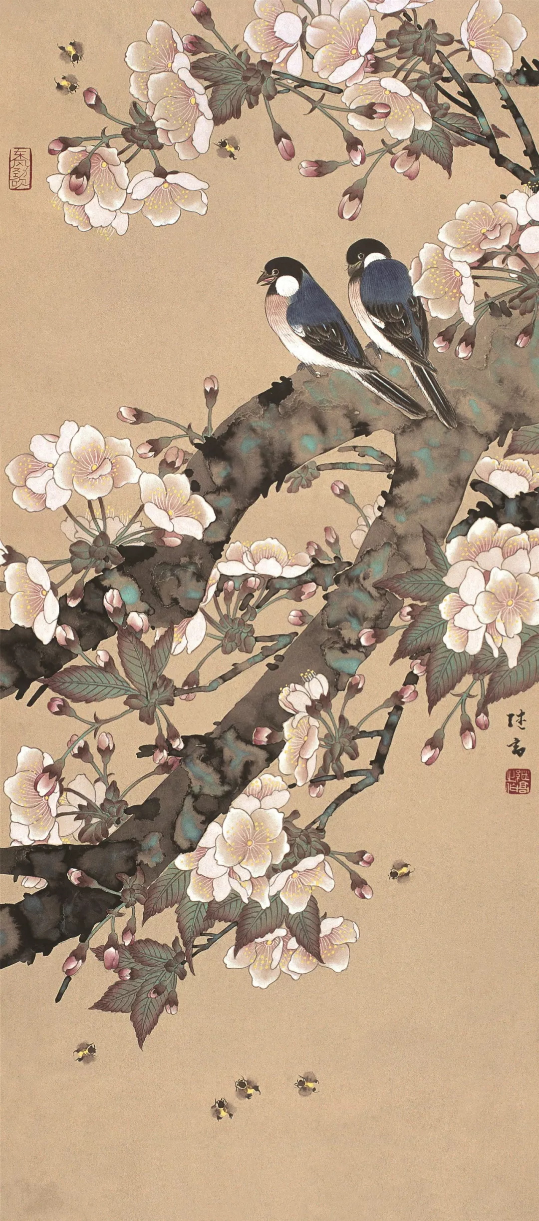 喻继高  樱花小鸟  74×32cm  1980-1983年  中国画