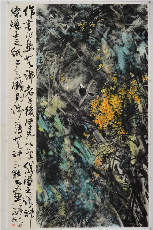 陈鹏 雨林清啼 248cmx152cm 纸本彩墨 2019年