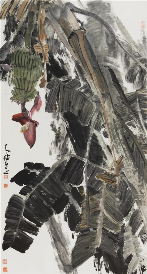 陈鹏 雨后芭蕉 180cmx96cm 纸本彩墨 2021年