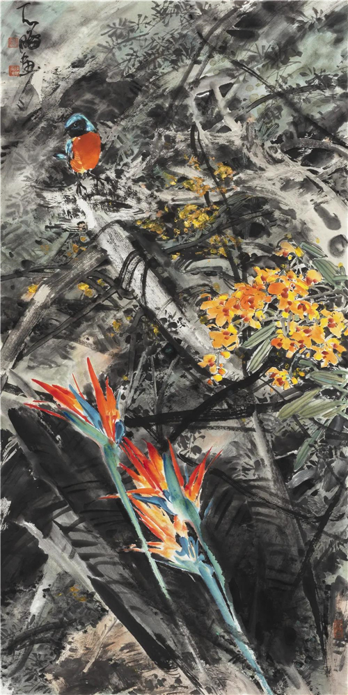陈鹏 极乐天堂 244cmx120cm 纸本彩墨 2019年
