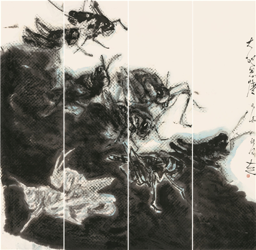 方土 大地恩情 245cm×64cm×4 纸本设色 2018年