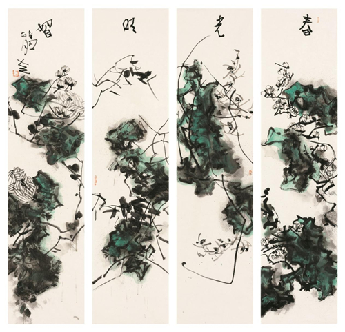 方土 春光明媚 136cm×23cm×4 纸本设色 2021年