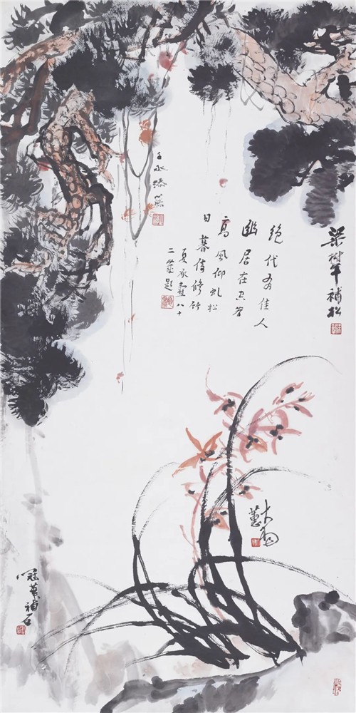 夏承焘、沈子丞、梁树年、高冠华、陈大羽 幽居图 中国画 137cm×68cm 20世纪80年代