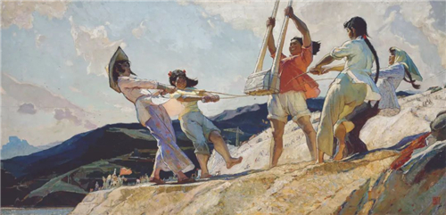 王文彬 夯歌 油画 156×320cm 1962年