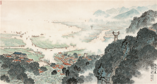 宋文治 太湖之晨 中国画 79．6cm×147．3cm 1973年