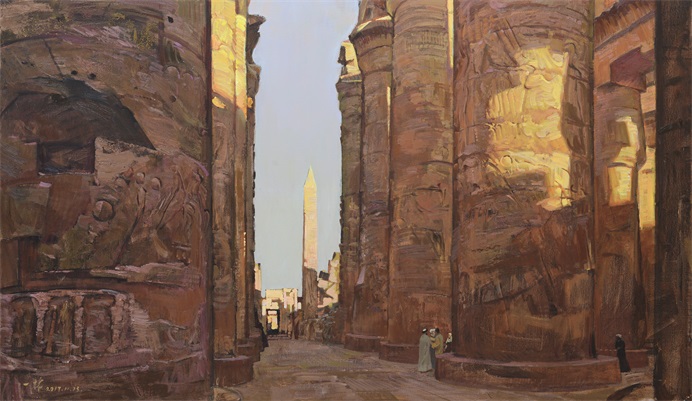 远古回声—埃及卡尔纳克神庙 丁一林  110 cm×190 cm 布面油画 2017年